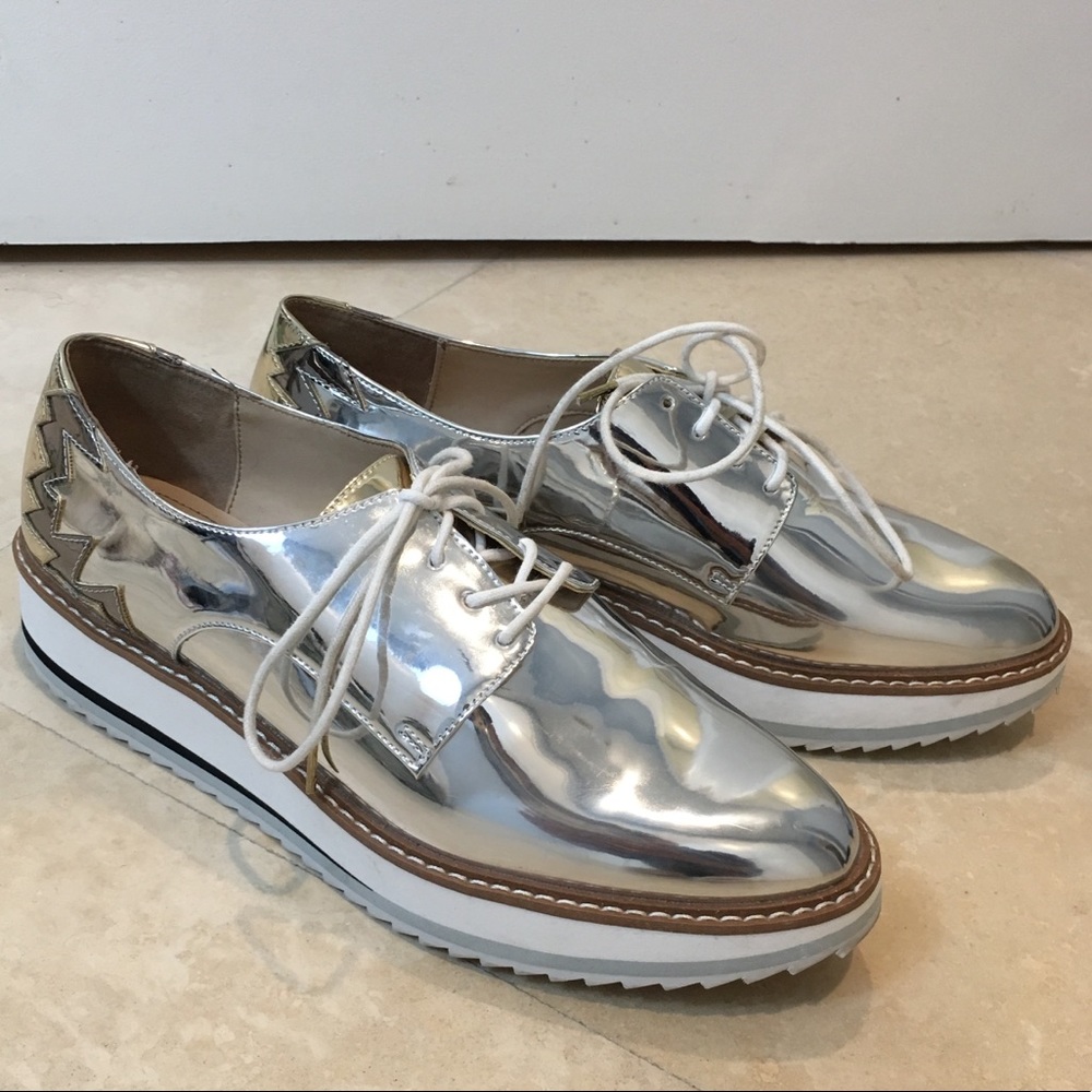 Zara mirrored silver platform lace up creepers